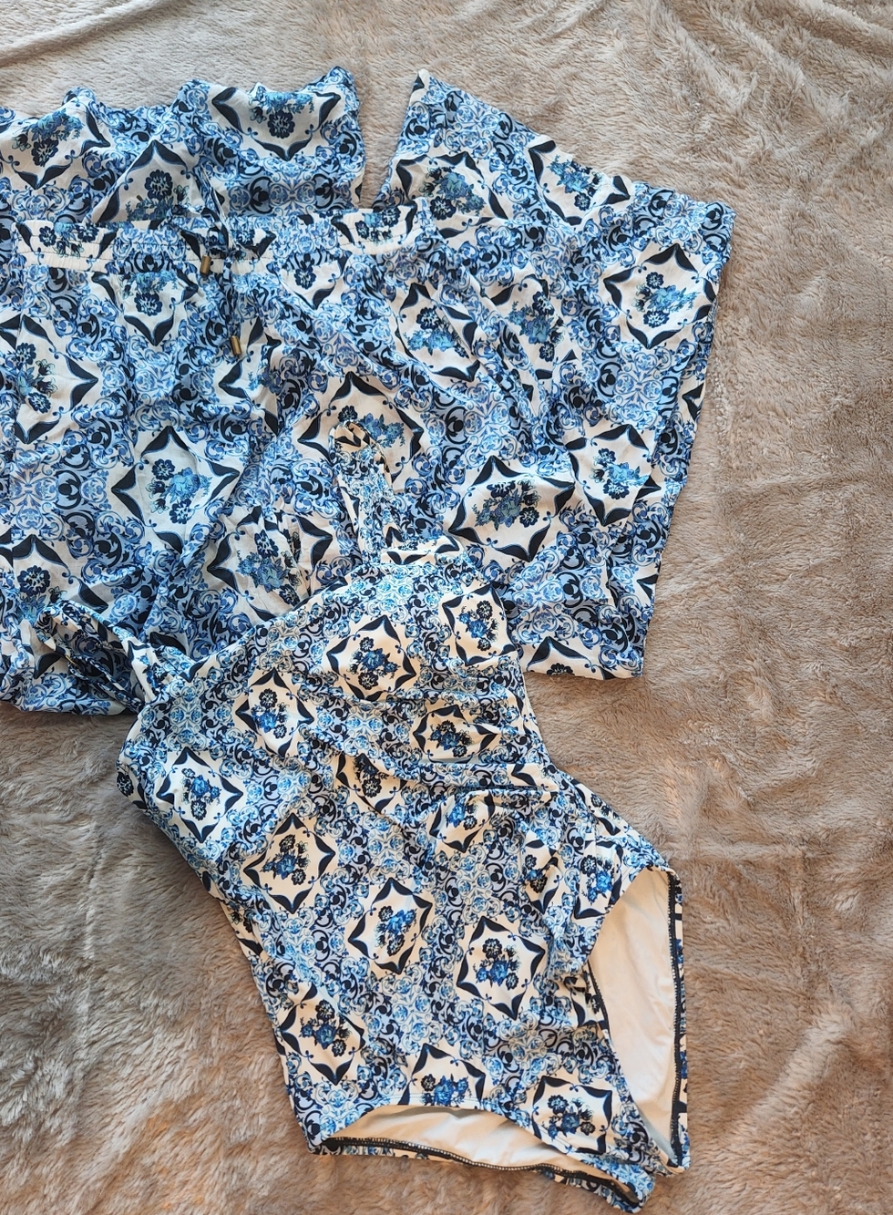 Blue and White Mosaic One-Piece Swimsuit